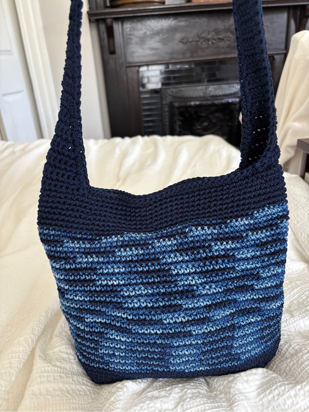 Handmade Cotton Crochet Blue Toned Hobo Bag